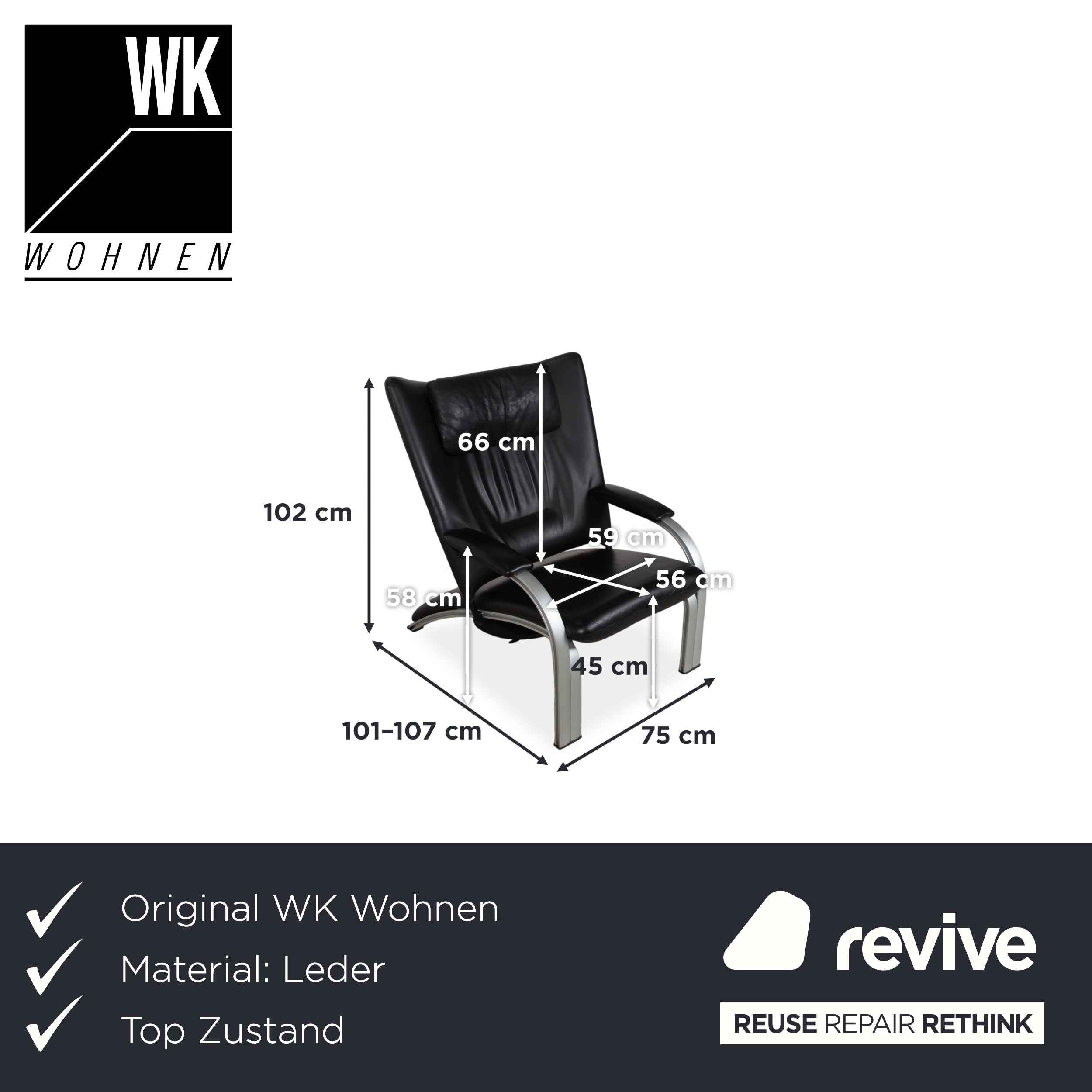 WK Wohnen Spot 698 Leder Sessel Schwarz manuelle Funktion Sofa Couch