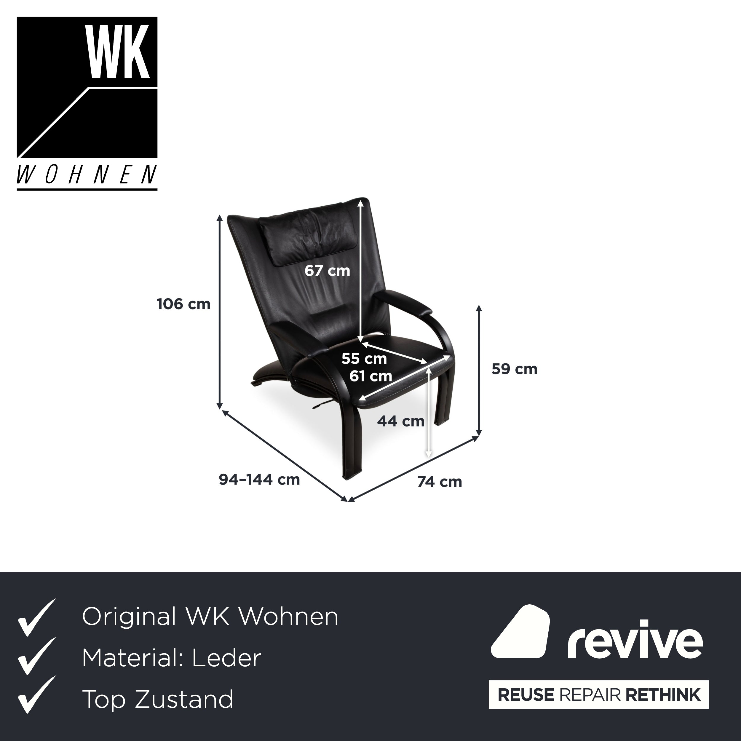 WK Wohnen Spot 698 Leather Armchair Black manual function