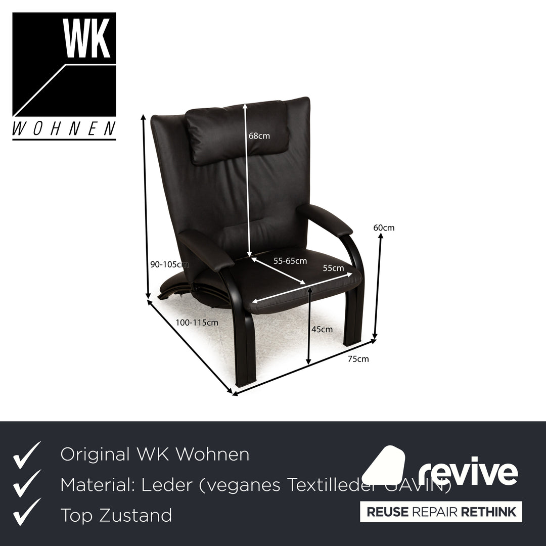 WK Wohnen Spot 698 veganes (GAVIN 117) Leder Metallgestell Sessel Schwarz Schwarzgrau manuelle Funktion Neubezug