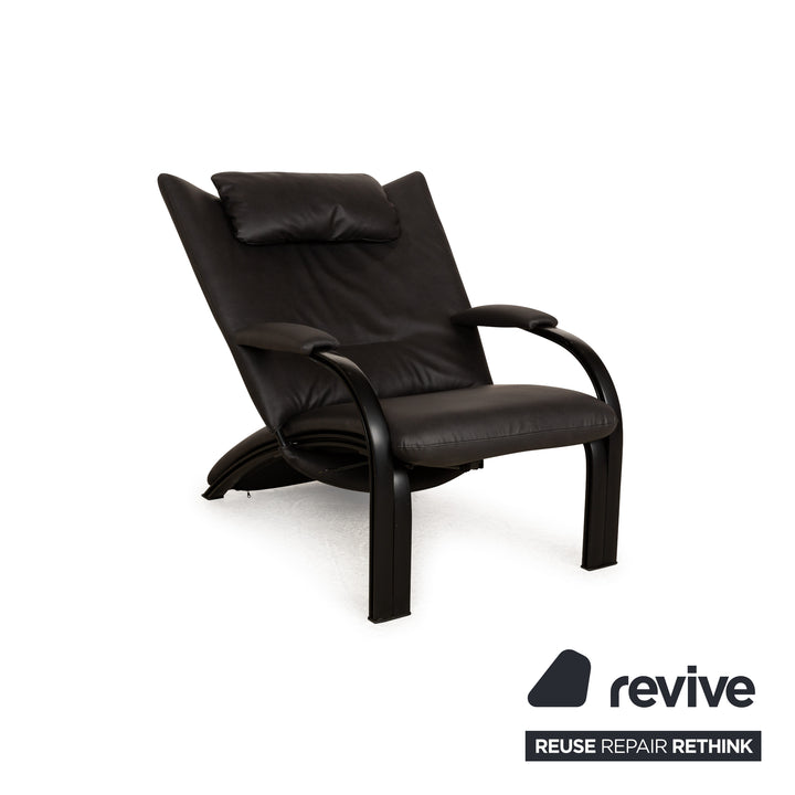 Fauteuil WK Wohnen Spot 698 vegan (GAVIN 117) en cuir noir avec cadre en métal et fonction manuelle, housse neuve