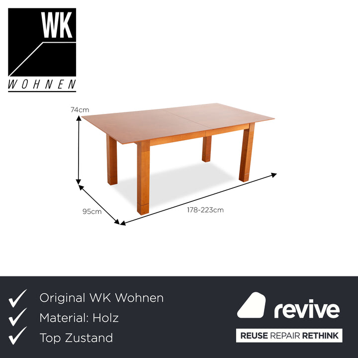 WK Wohnen Table à manger en bois Voltaire en cerisier marron avec fonction d'extension manuelle 178-223 x 74 x 95 cm