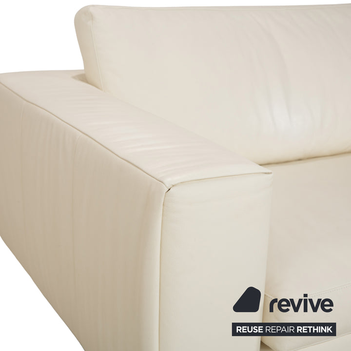 Canapé quatre places en cuir blanc crème WK Wohnen WK 620