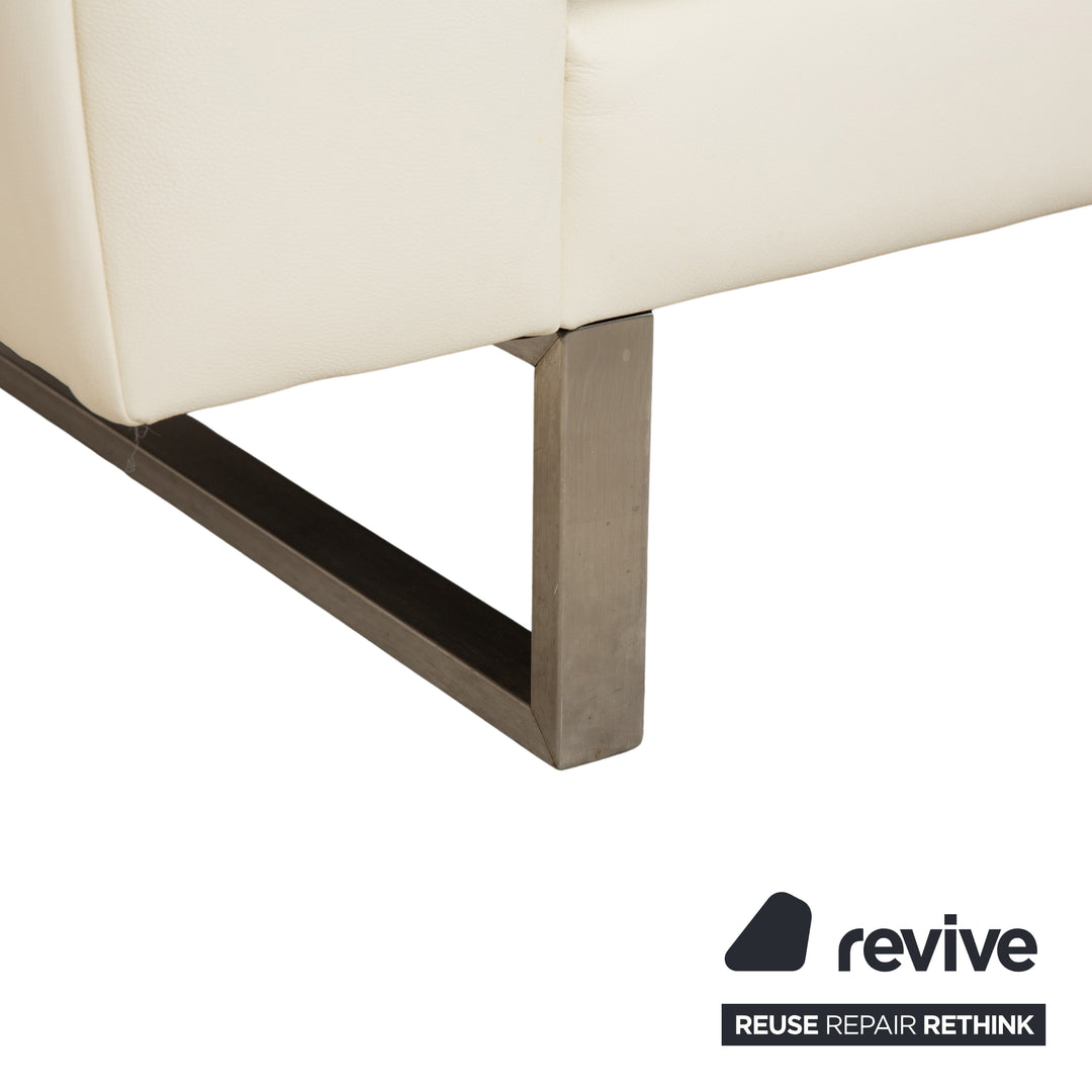 Canapé quatre places en cuir blanc crème WK Wohnen WK 620