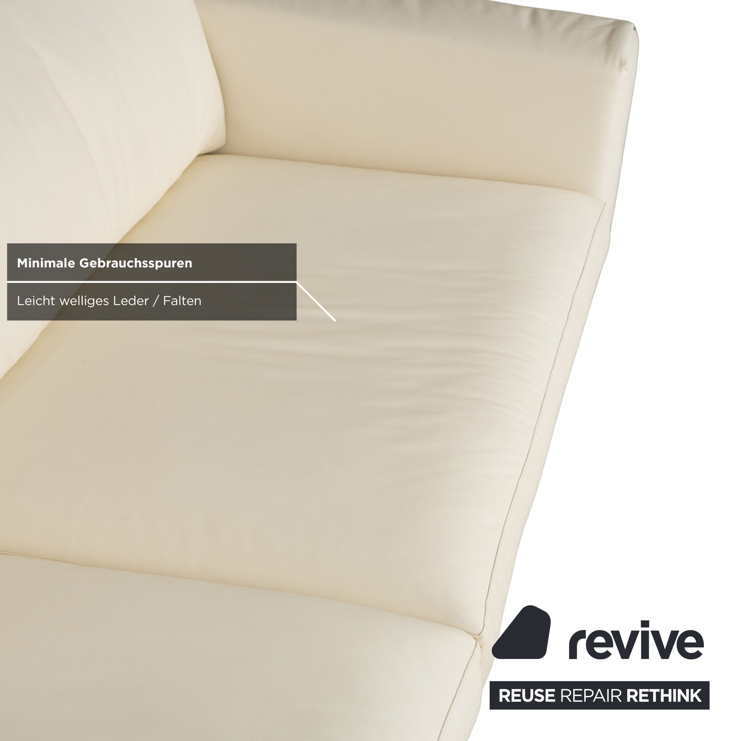 WK Wohnen WK 620 Leather Four-Seater Cream White Sofa Couch