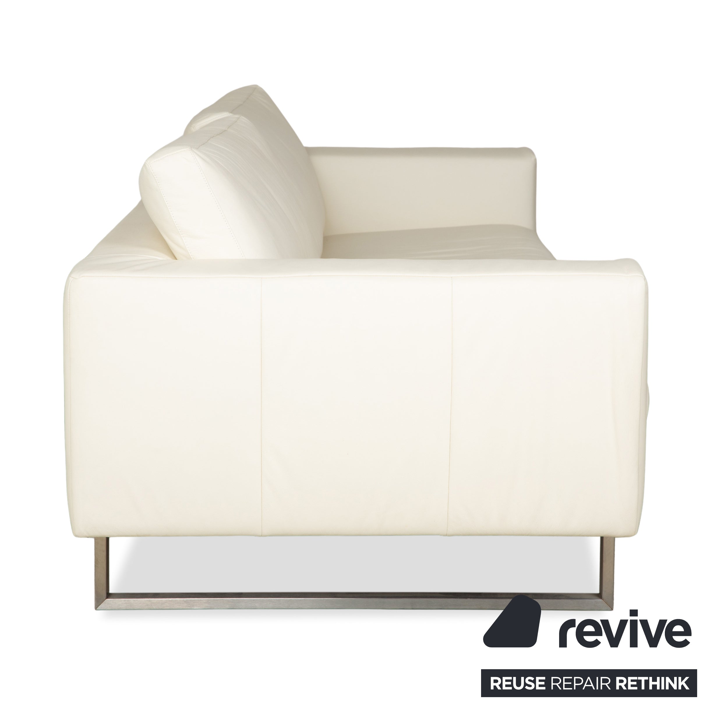WK Wohnen WK 620 Leather Four-Seater Cream White Sofa Couch