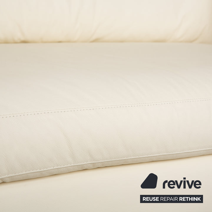 Canapé quatre places en cuir blanc crème WK Wohnen WK 620