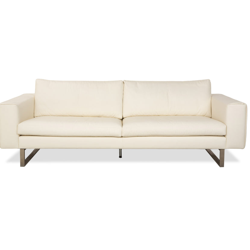 WK Wohnen WK 620 Leather Four-Seater Cream White Sofa Couch