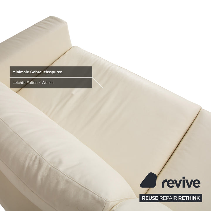 WK Wohnen WK 620 Set Leather 2x Four-seater Cream White Sofa Couch