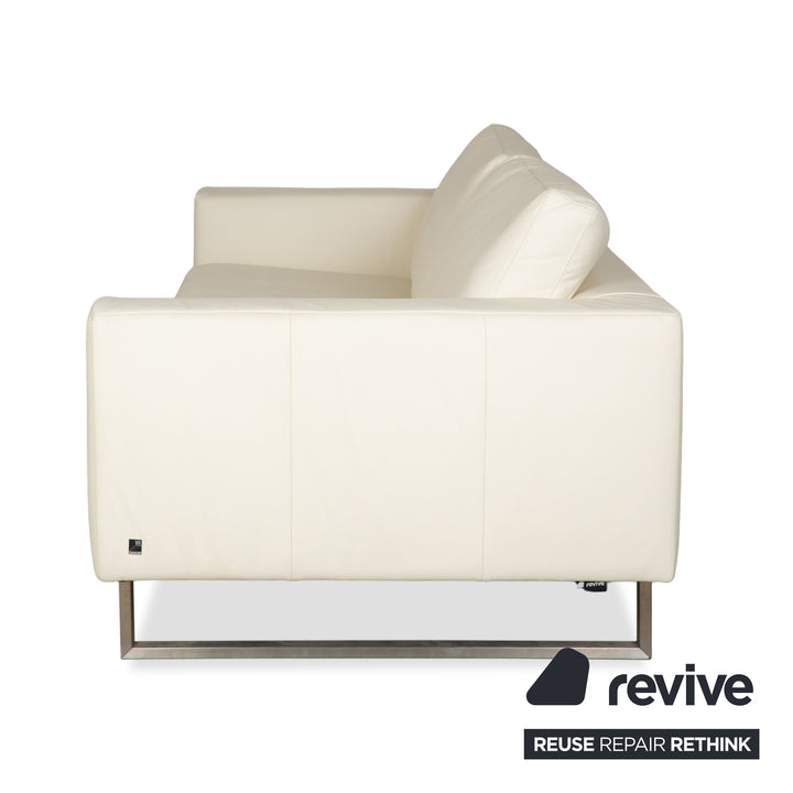 WK Wohnen WK 620 Set Leather 2x Four-seater Cream White Sofa Couch