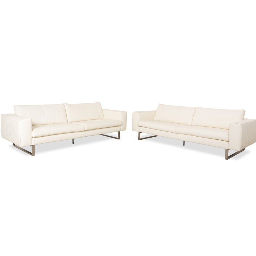 WK Wohnen WK 620 Set Leather 2x Four-seater Cream White Sofa Couch