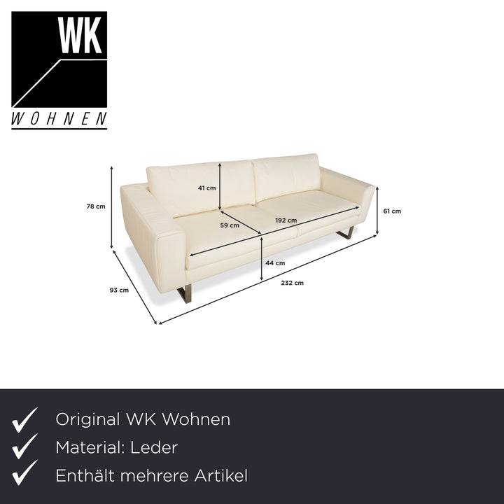 WK Wohnen WK 620 Set Leather 2x Four-seater Cream White Sofa Couch