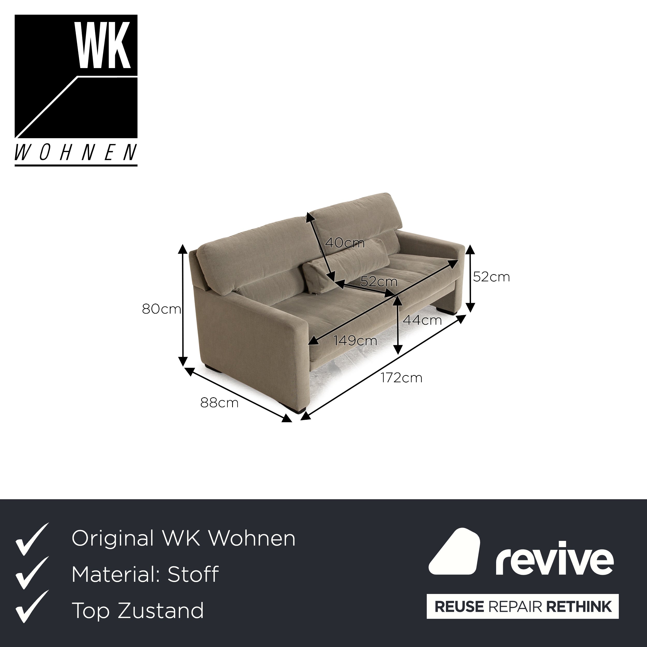 WK Wohnen WK 663 Stoff Zweisitzer Grau Graugrün Sofa Couch