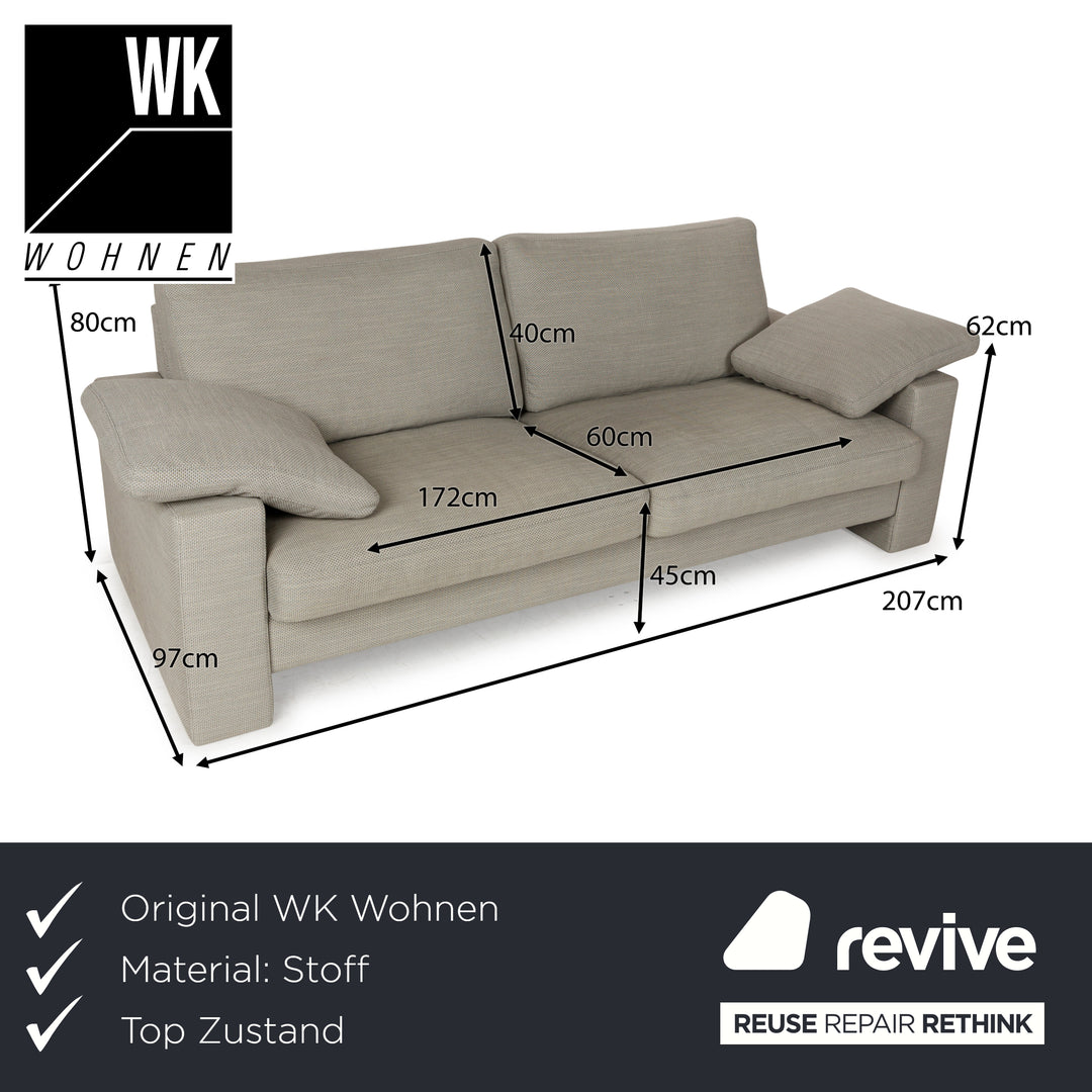 WK Wohnen WK 664 Fabric Three-Seater Gray Beige Sofa Couch