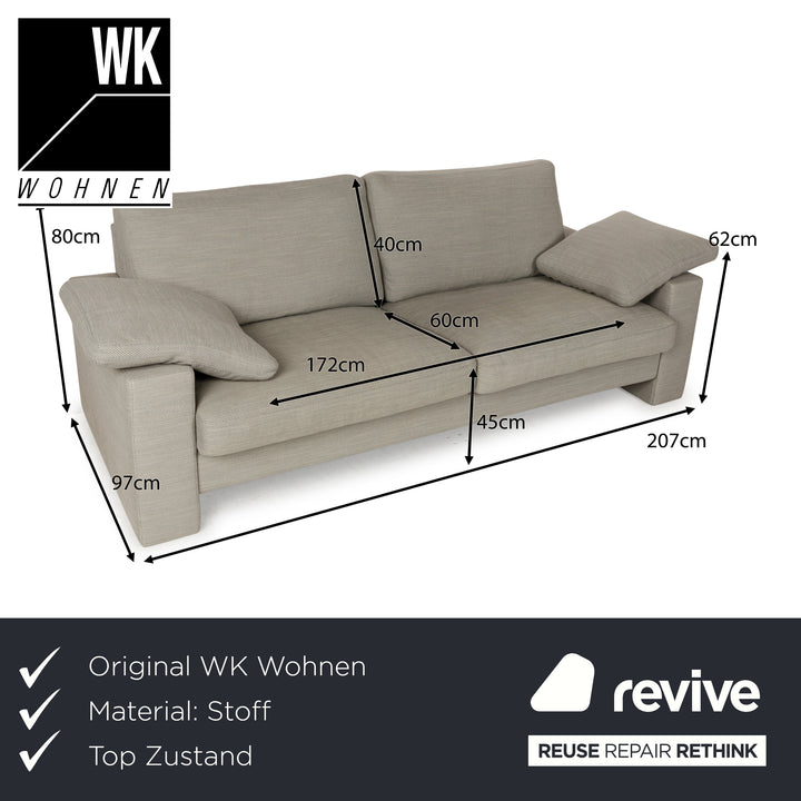 WK Wohnen WK 664 Fabric Three-Seater Gray Beige Sofa Couch