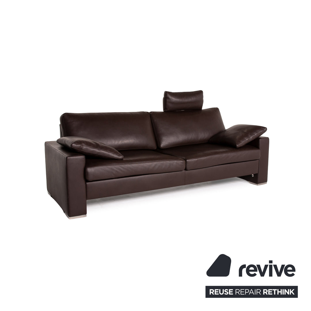 WK Wohnen Zara Canapé en cuir marron marron foncé trois places à fonction manuelle