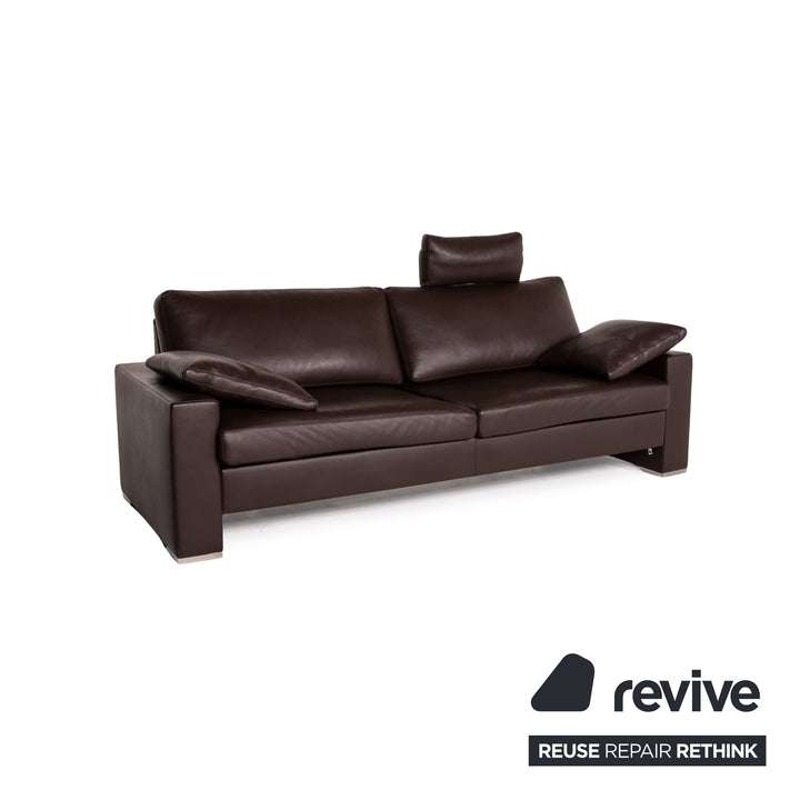 WK Wohnen Zara Canapé en cuir marron marron foncé trois places à fonction manuelle