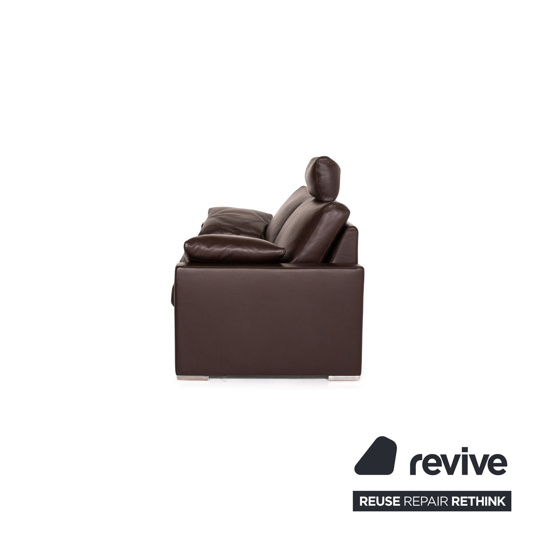 WK Wohnen Zara Canapé en cuir marron marron foncé trois places à fonction manuelle