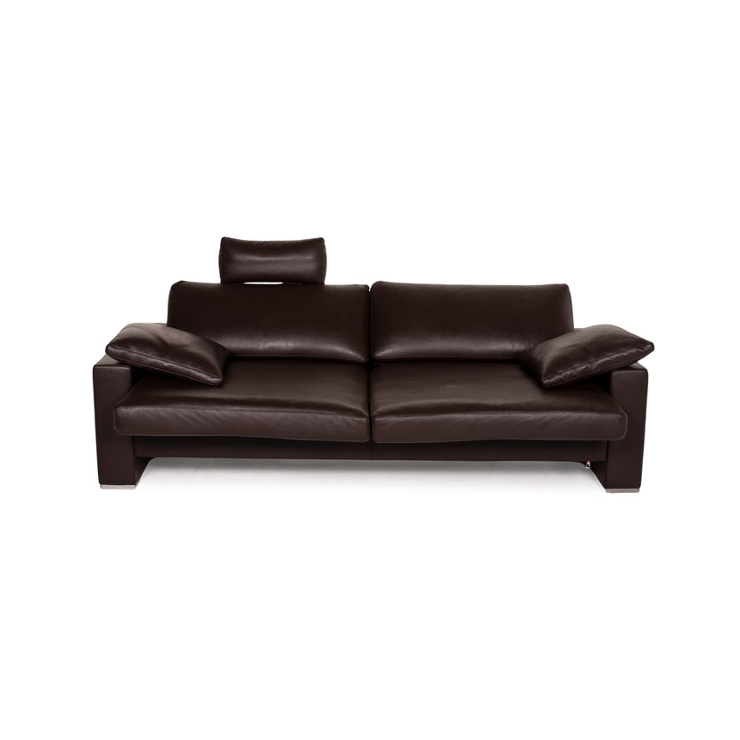 WK Wohnen Zara Leather Sofa Brown Dark Brown Three Seater Manual Function Couch