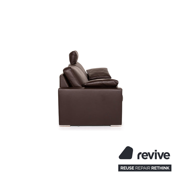 WK Wohnen Zara Canapé en cuir marron marron foncé trois places à fonction manuelle