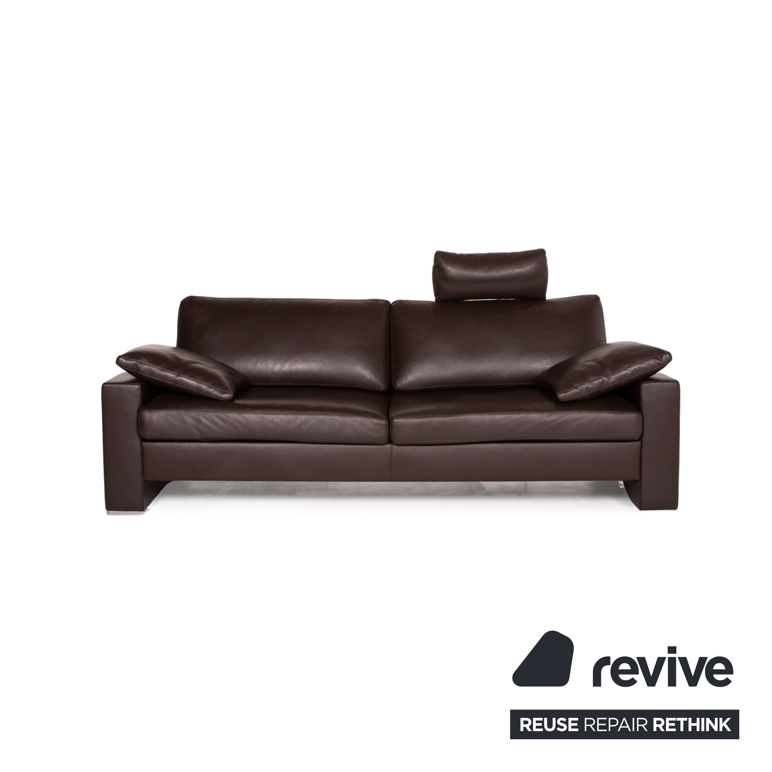 WK Wohnen Zara Leather Sofa Brown Dark Brown Three Seater Manual Function Couch