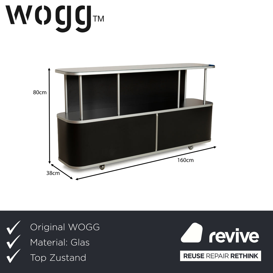 WOGG 18 Liva Glass Sideboard Black Silver Metal Roller Doors