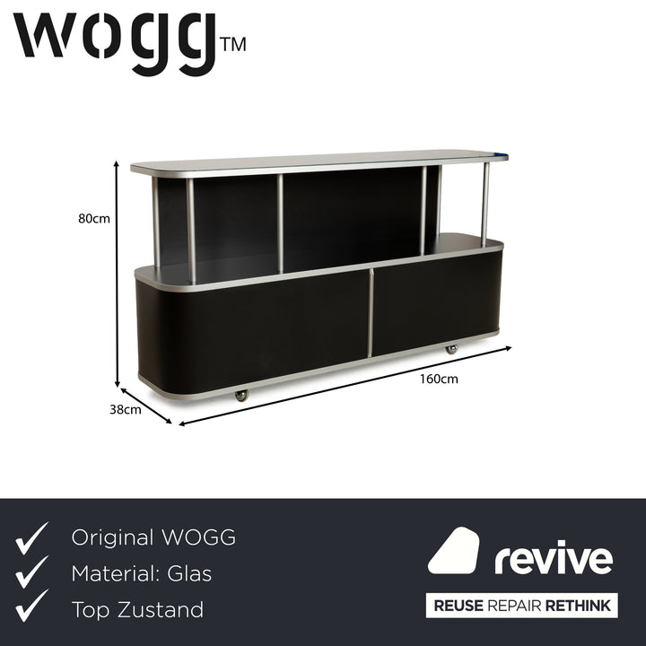 WOGG 18 Liva Glass Sideboard Black Silver Metal Roller Doors