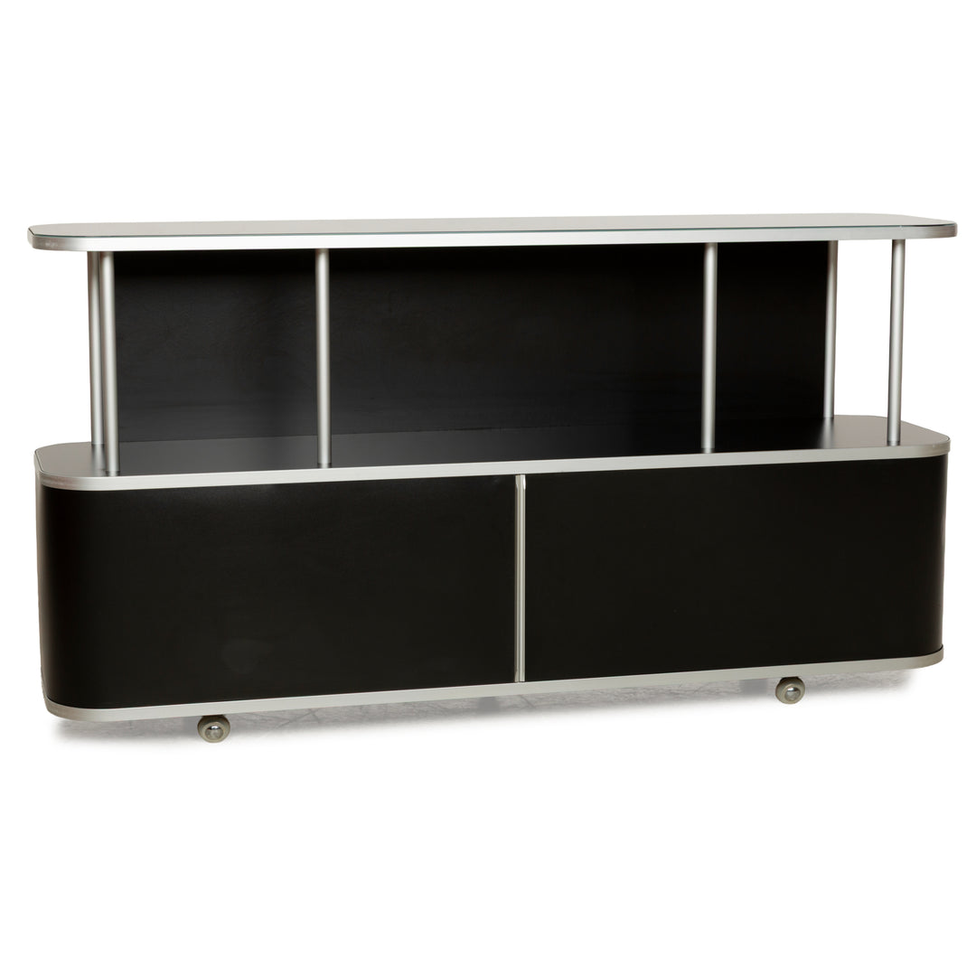 WOGG 18 Liva Glass Sideboard Black Silver Metal Roller Doors