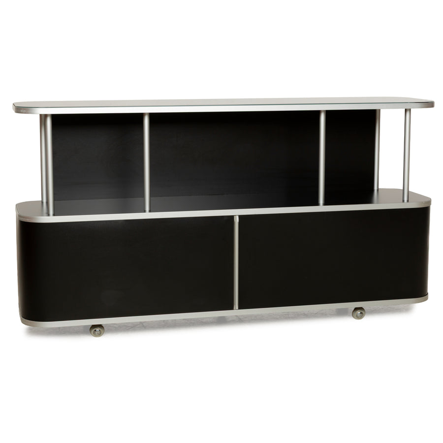WOGG 18 Liva Glas Sideboard Schwarz Silber Metall Rolltüren