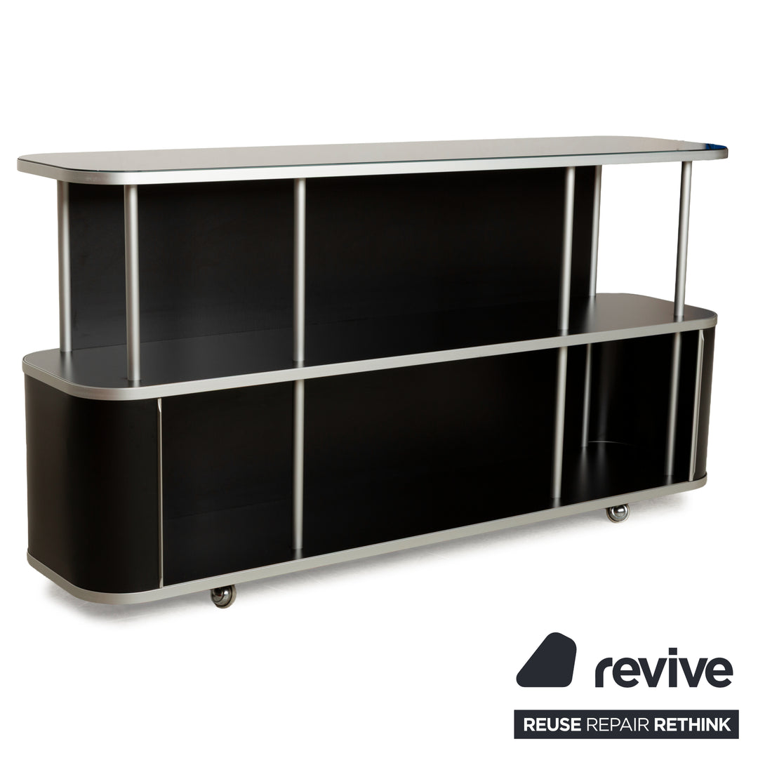 WOGG 18 Liva Glas Sideboard Schwarz Silber Metall Rolltüren