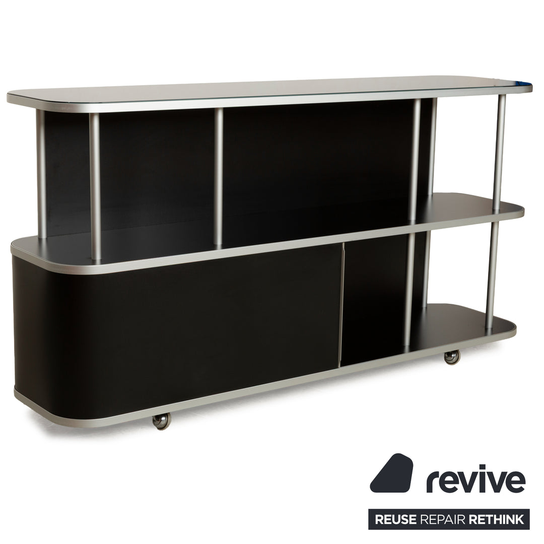WOGG 18 Liva Glas Sideboard Schwarz Silber Metall Rolltüren
