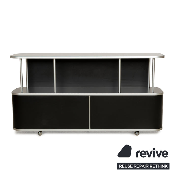 WOGG 18 Liva Glas Sideboard Schwarz Silber Metall Rolltüren