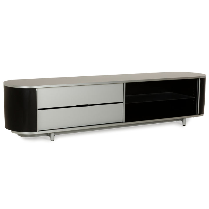 Wogg 44 wooden sideboard black silver lowboard sliding door drawers