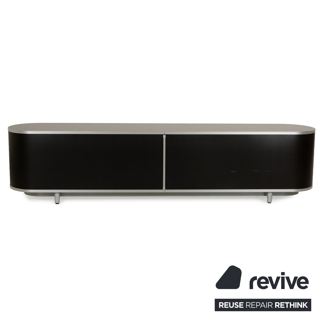 Wogg 44 wooden sideboard black silver lowboard sliding door drawers