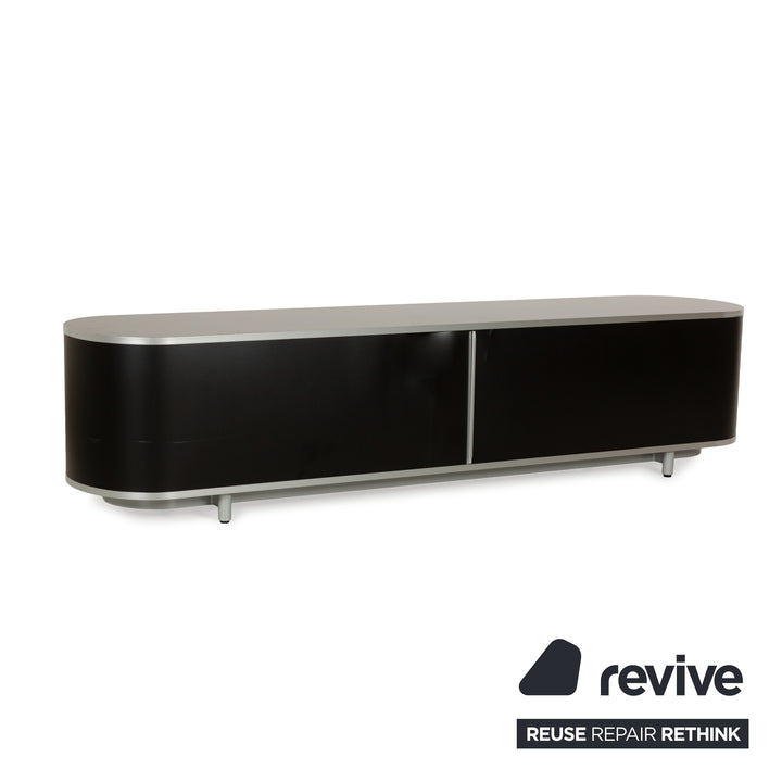 Wogg 44 wooden sideboard black silver lowboard sliding door drawers