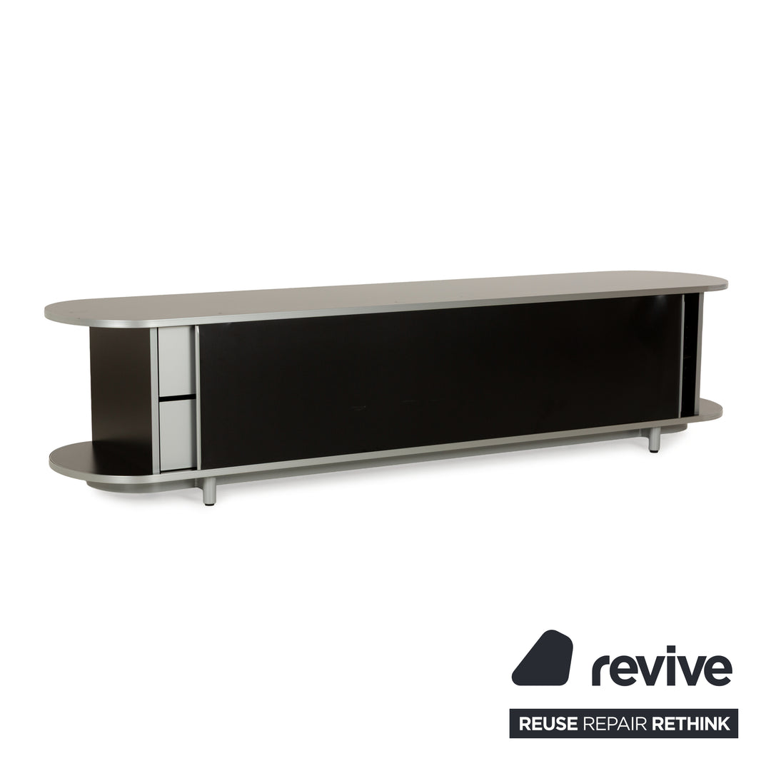 Wogg 44 wooden sideboard black silver lowboard sliding door drawers