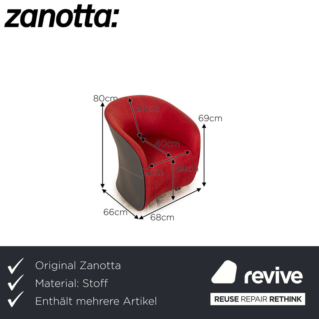 Zanotta Calla fabric armchair set red with leather body in brown on wheels