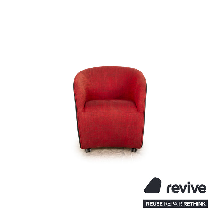 Zanotta Calla fabric armchair red with leather body in brown on wheels