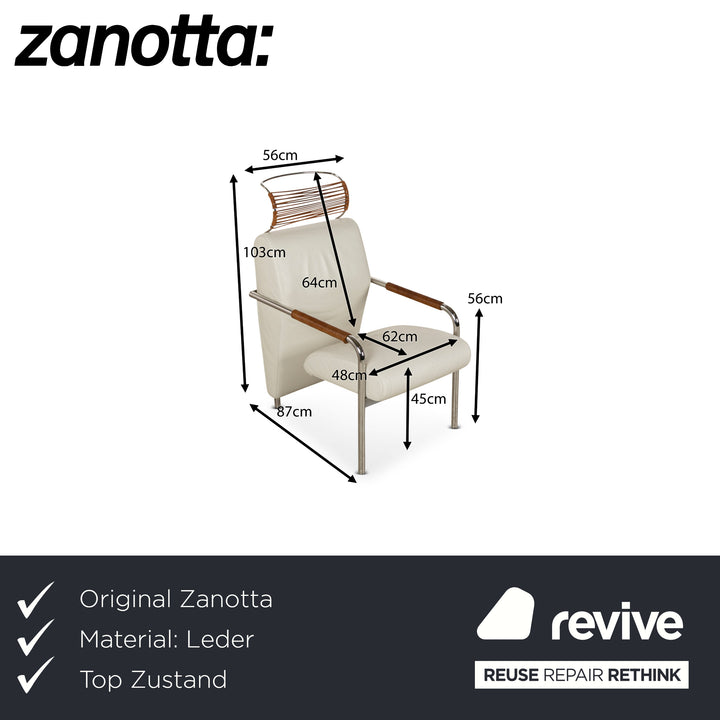 Zanotta Niccola fauteuil en cuir blanc avec tabouret