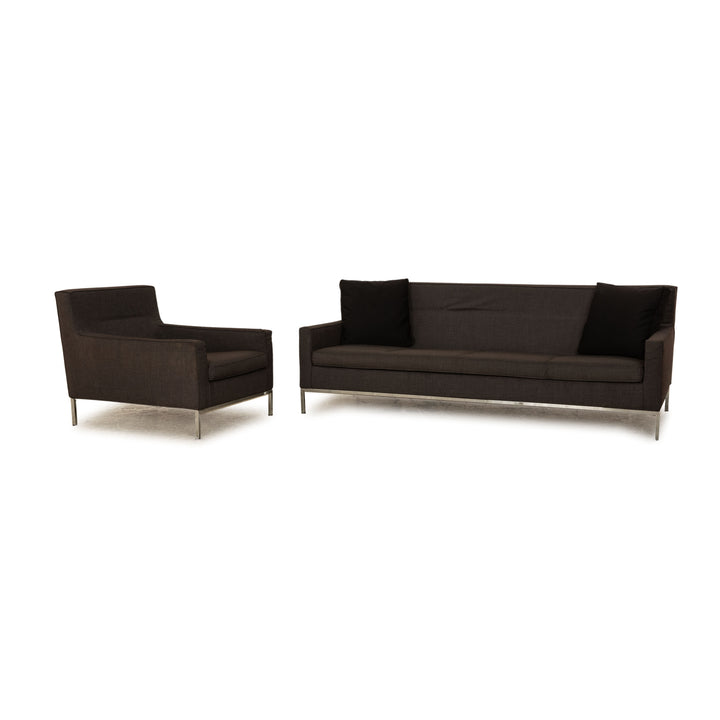 Zanotta fabric sofa set dark gray three-seater armchair