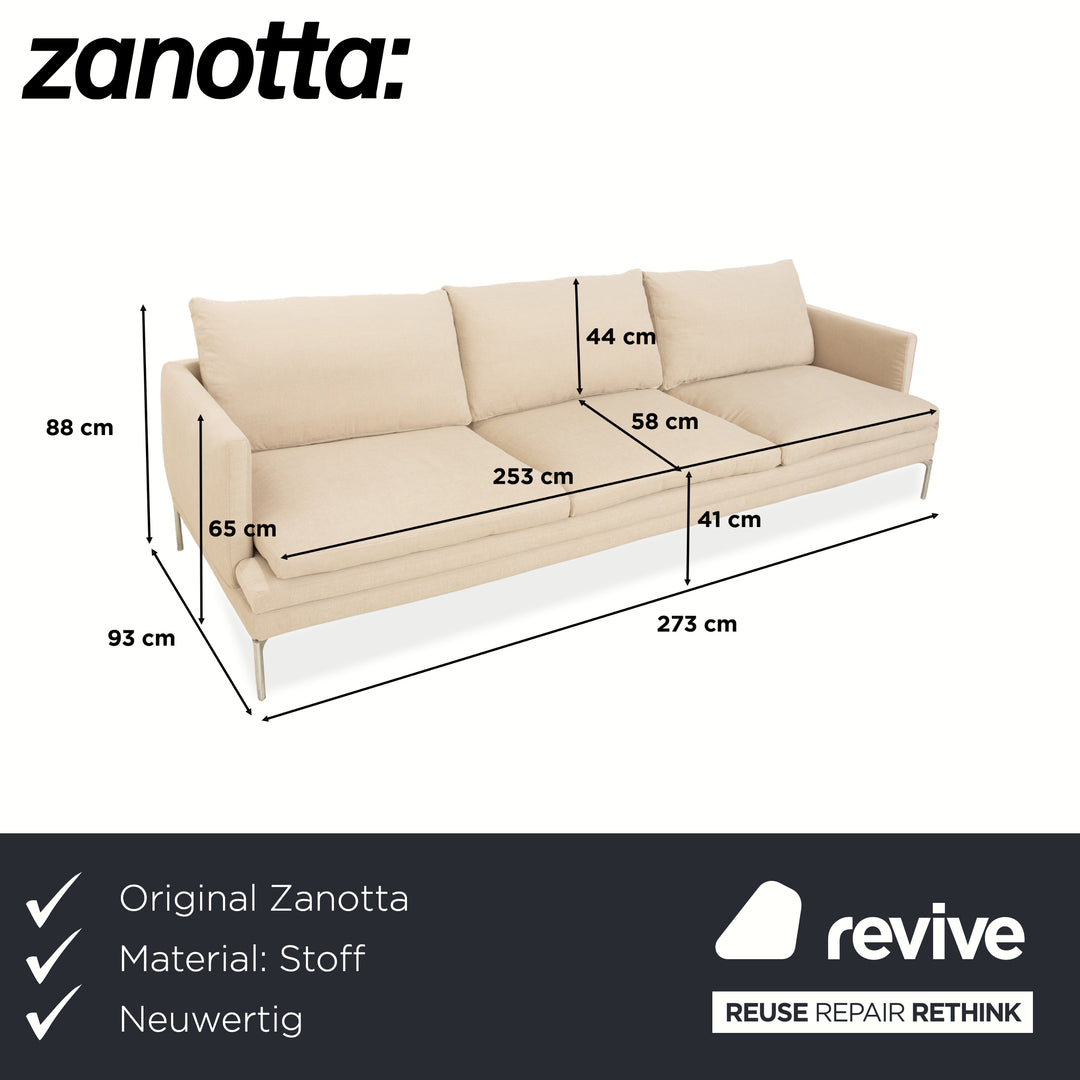 Zanotta William Stoff Dreisitzer Sofa Creme Beige Sand Couch Neubezug