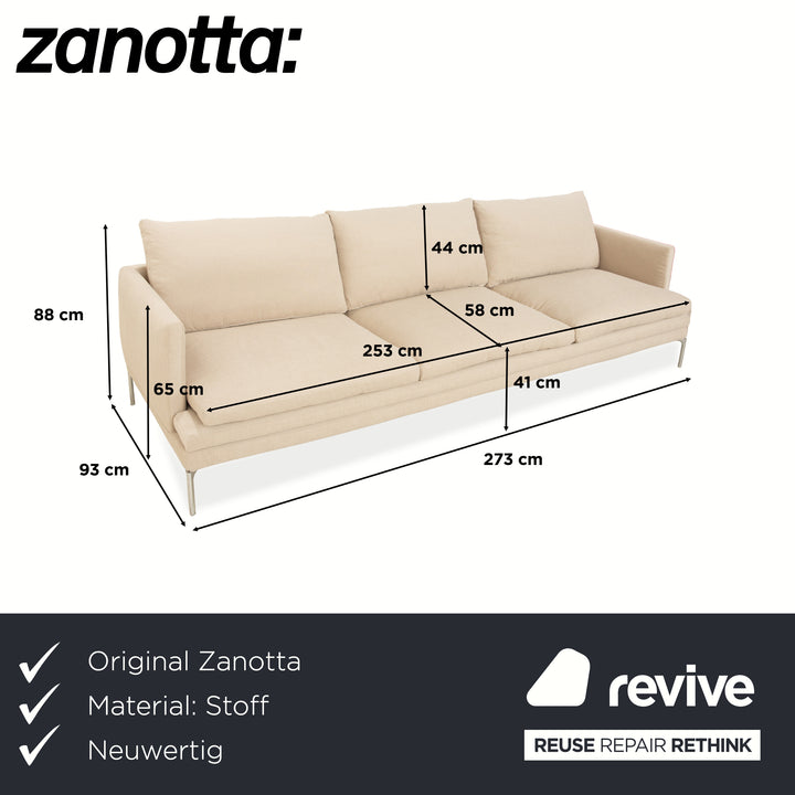 Zanotta William Stoff Dreisitzer Sofa Creme Beige Sand Couch Neubezug
