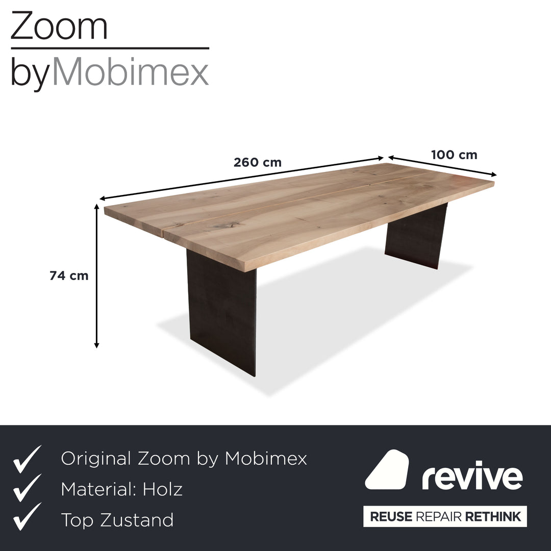Mobimex TIX Zoom Dining Table Wood Walnut Raw Steel Base 260 x 100 cm