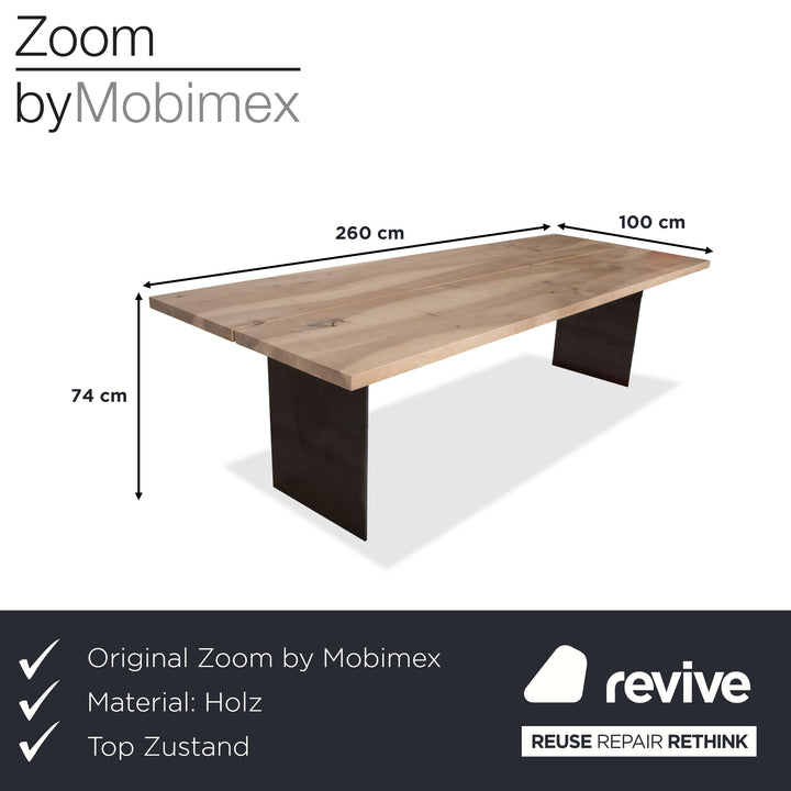 Mobimex TIX Zoom Dining Table Wood Walnut Raw Steel Base 260 x 100 cm