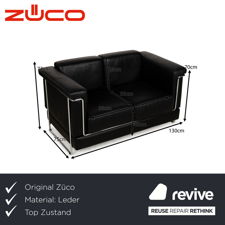 Züco Carat Leather Two-Seater Black Sofa Couch