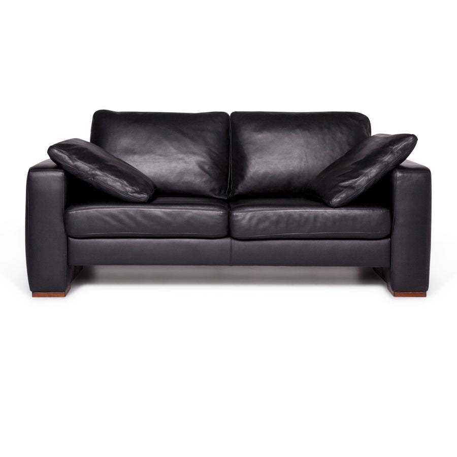 Machalke Leather Sofa Black Two Seater Couch #9225