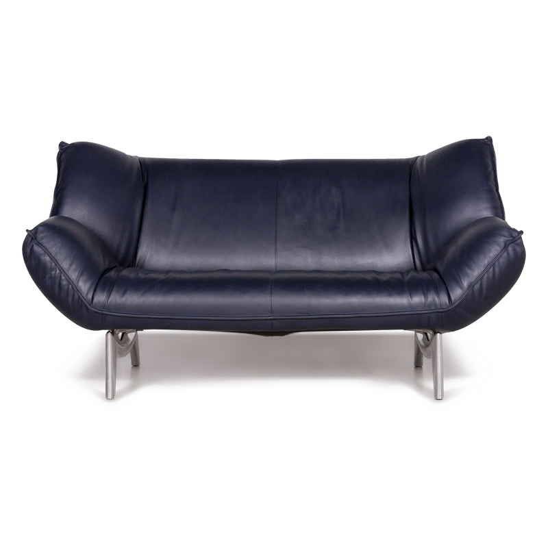 Leolux Tango Leder Sofa Blau Echtleder Zweisitzer Couch 