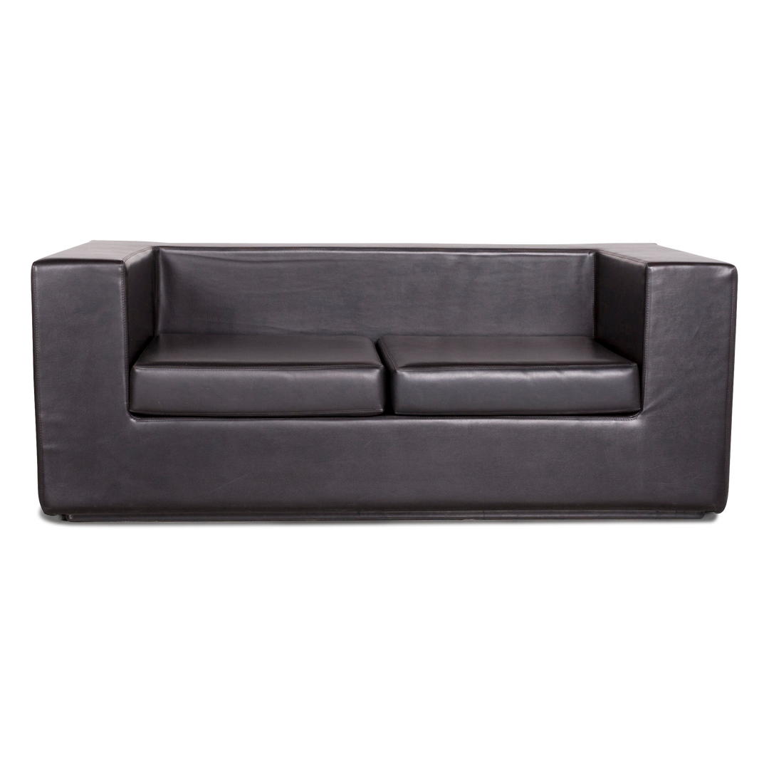 Zanotta Throw Away Designer Leder Sofa Schwarz by Willie Landels Echtleder Zweisitzer Couch #7488