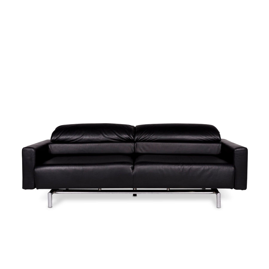 Strässle Matteo leather sofa black three-seater relax function couch #9475