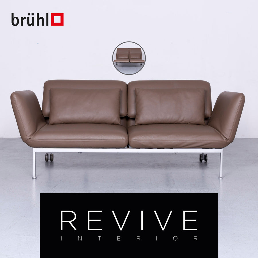 Brühl Roro Designer Leder Sofa Braun Echtleder Couch Funktion #6443