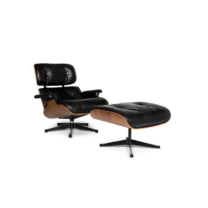 Vitra Eames Lounge Chair Leather Armchair Black incl. Stool Rosewood Wood Club Chair #10782